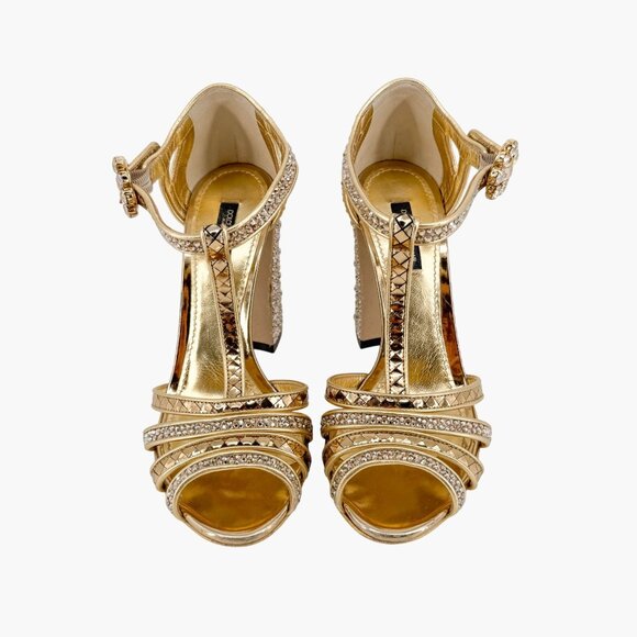 Dolce & Gabbana Disco Ball Sandals EU 37 US 7 Gold Crystal Block Heel Glitter - Picture 2 of 16